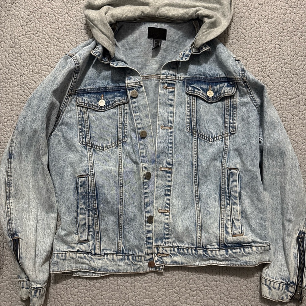 Denim Jacket with Gray Hood